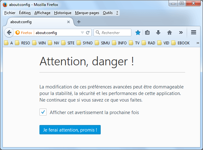 Firefox : about:config
