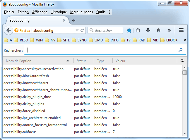 Firefox : about:config
