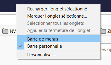 Firefox : Barre de menus