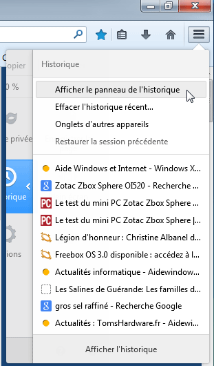 Historique sous Firefox
