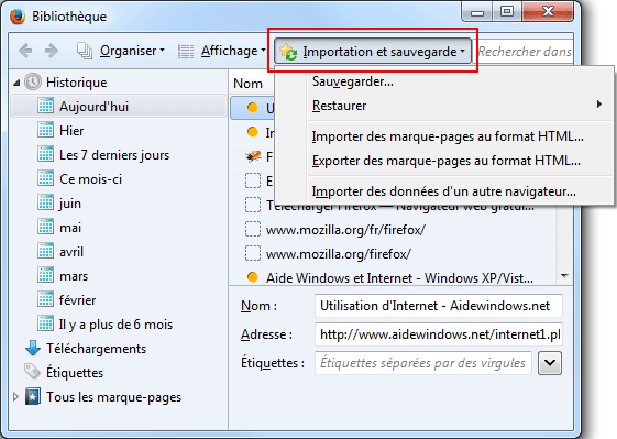 Firefox : Sauvegarde des marque-pages
