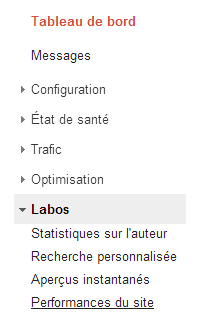 Performances dans Outils pour les Webmasters