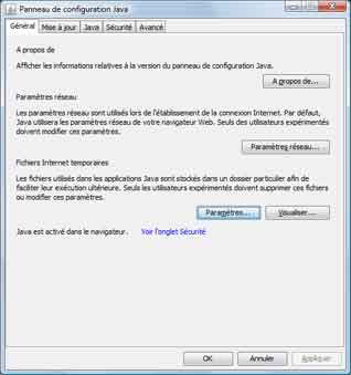 Java : onglet Général