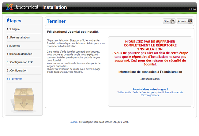 Joomla : Terminer l'installation