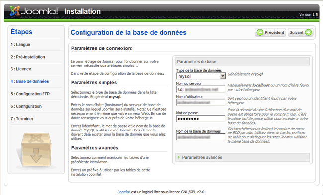 Configuration de la base de données dans Joomla