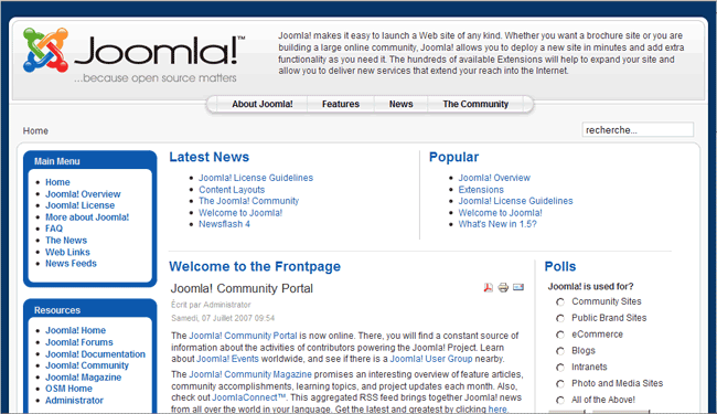 Première page de Joomla