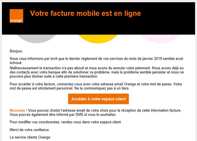 Mail frauduleux Orange