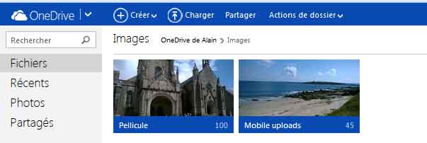 OneDrive : Pellicule et Mobile upload