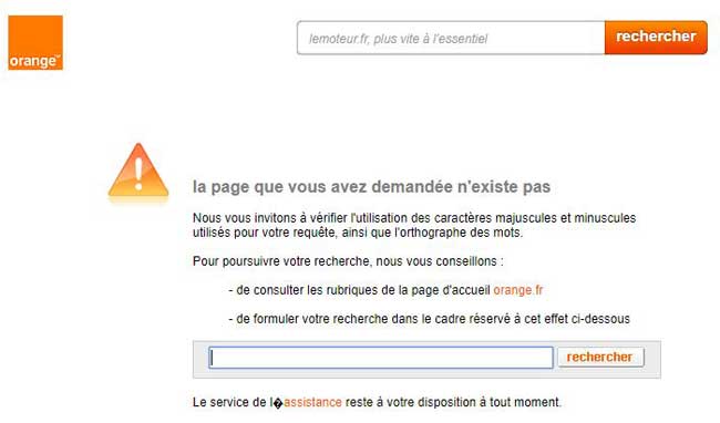 Orange : la page que vous avez demandée n'existe pas