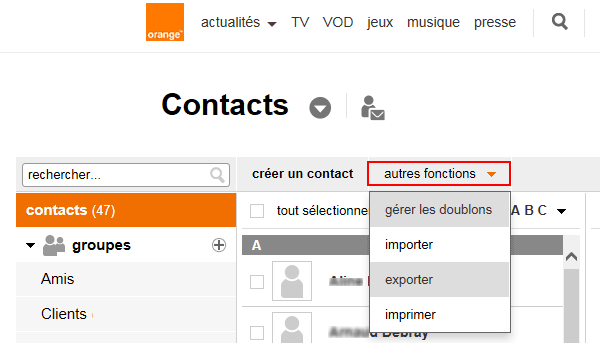 Orange : sauvegarder ses contacts.