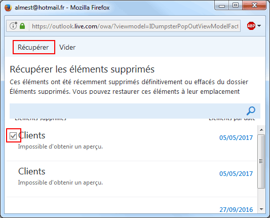 Outlook.com : récupérer les éléments supprimés