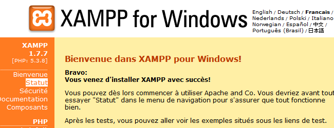 XAMPP : première page