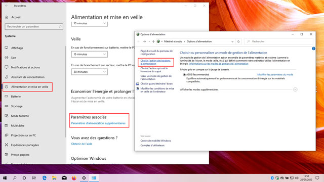 Windows 10 : Panneau de configuration - Alimentation et mise en veille