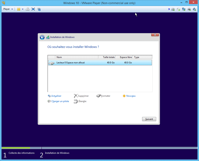 Windows 10 - Emplacmenet de l'installation