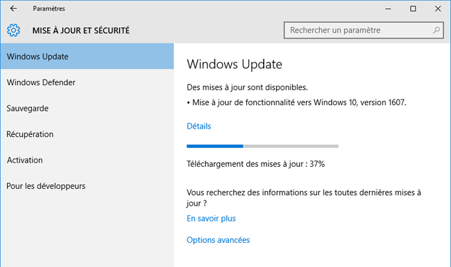 Windows 10 - Mise à jour 1607