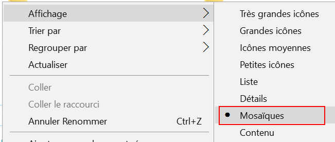 Windows 10 - Affichage Mosaïques