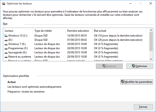 Windows 10 - Optimiser les lecteurs