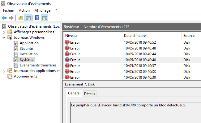 Windows 10 : erreur disque