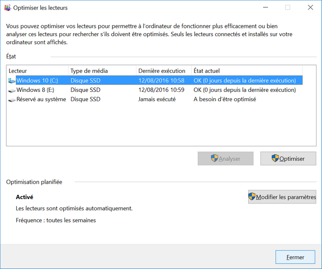Windows 10 : Optimiser les lecteurs