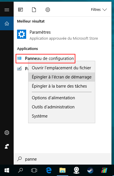 Windows 10 : Panneau de configuration