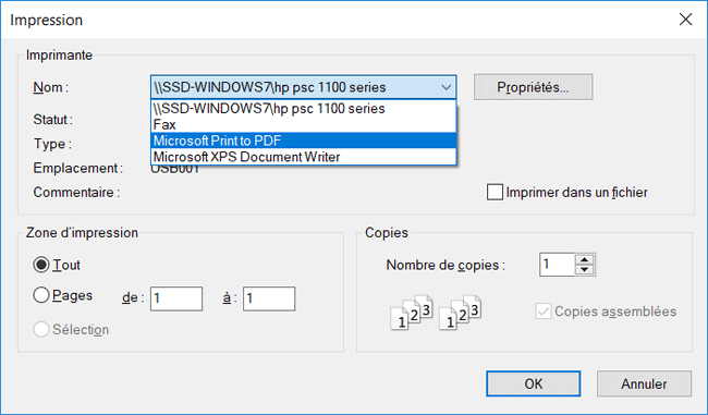 Windows 10 : Microsoft Print to PDF