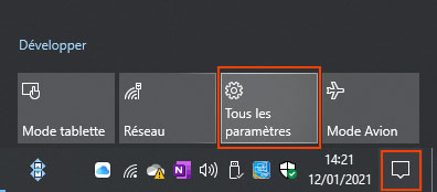 Windows 10 : Zone de notification : Tous les paramètres