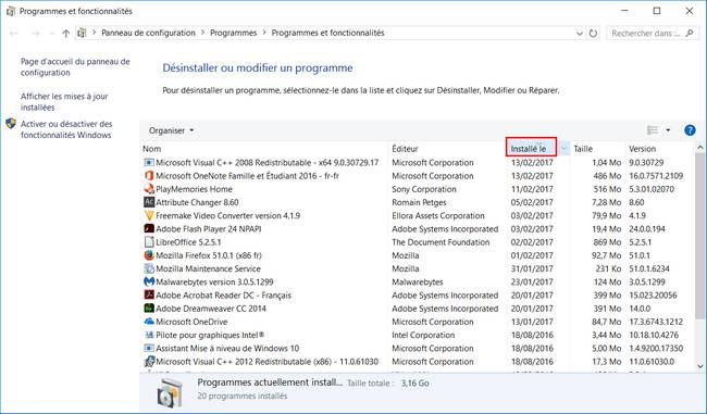 Windows 10 - Programmes et fonctionnalités