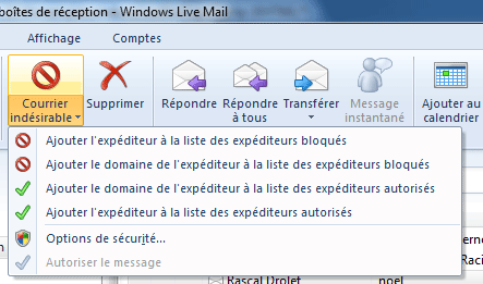 Courrier indésirable dans Windows Live Mail