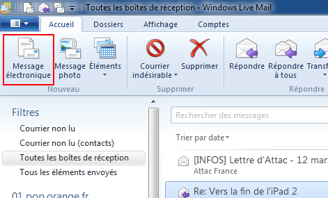Windows Live Mail : Message électronique