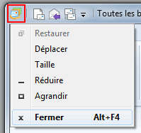 Menu système, Fermer