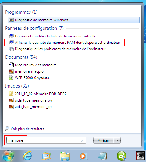 Windows 7 : Quantité de mémoire vive