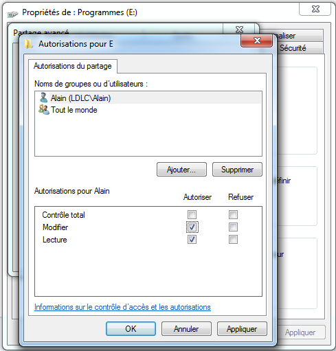 Windows 7 : Partage partition