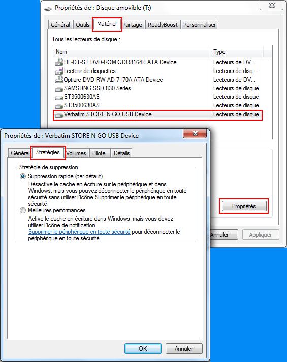 Retirer le périphérique USB sous Windows 7