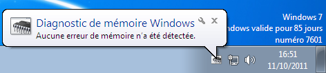 Test mémoire Windows 7 : sans erreur