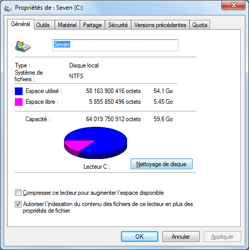 Windows 7 : Nettoyage de disque
