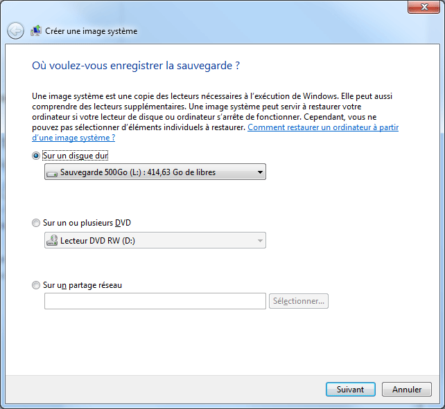 Windows 7 : Image système