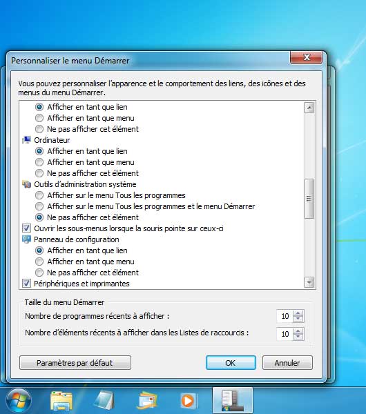 Windows 7 : Modifier le menu Démarrer