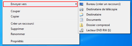 Windows 7 : Commande SendTo