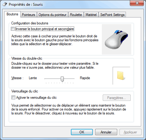 Windows 7 - Souris - Boutons
