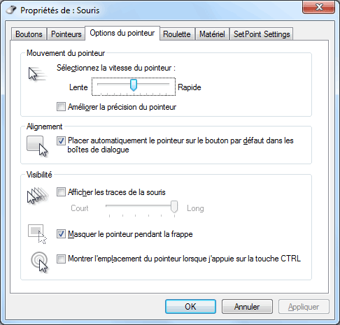 Windows 7 - Options du pointeur