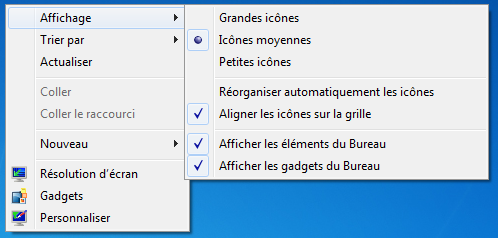 Affichage des icônes sous Windows 7