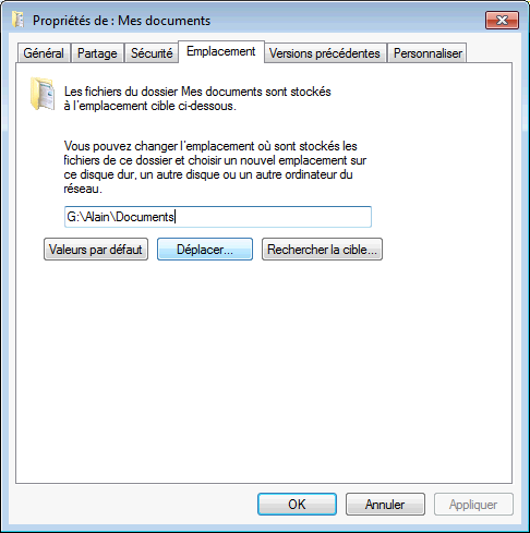 Windows 7 : Déplacer Documents