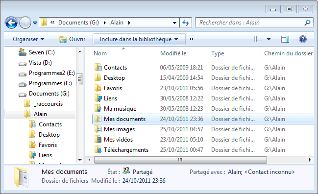 Windows 7 : Déplacer Documents