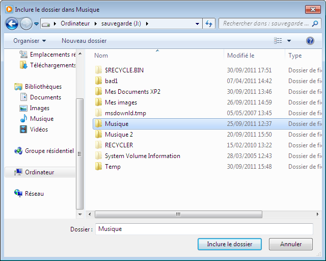 Lecteur Windows Media : Ajouter des fichiers