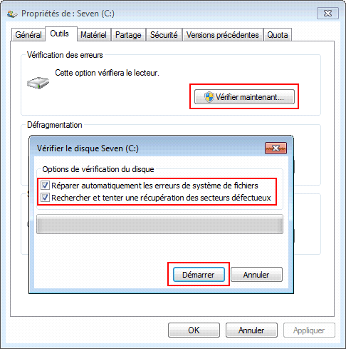 Windows 7 : Vérification du disque dur