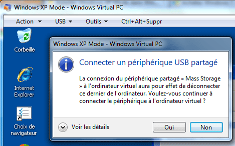 Clé USB dans Windows XP Mode