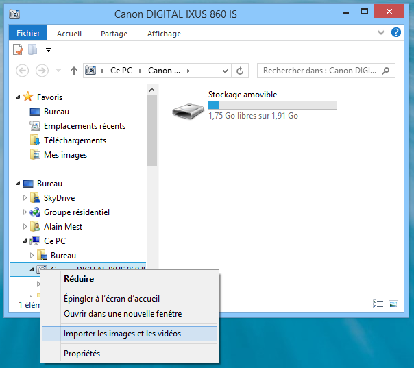 Windows 8 : Importation des photos