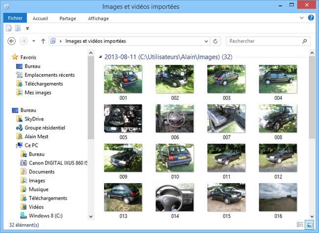 Windows 8 : Importation des photos