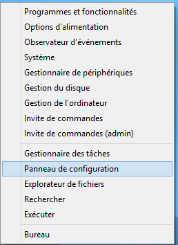 Windows 8 : Menu de Panneau de configuration