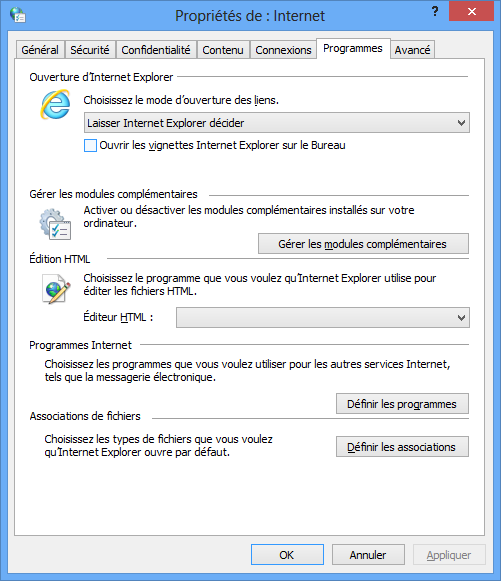 Internet Explorer 10 : Options Internet